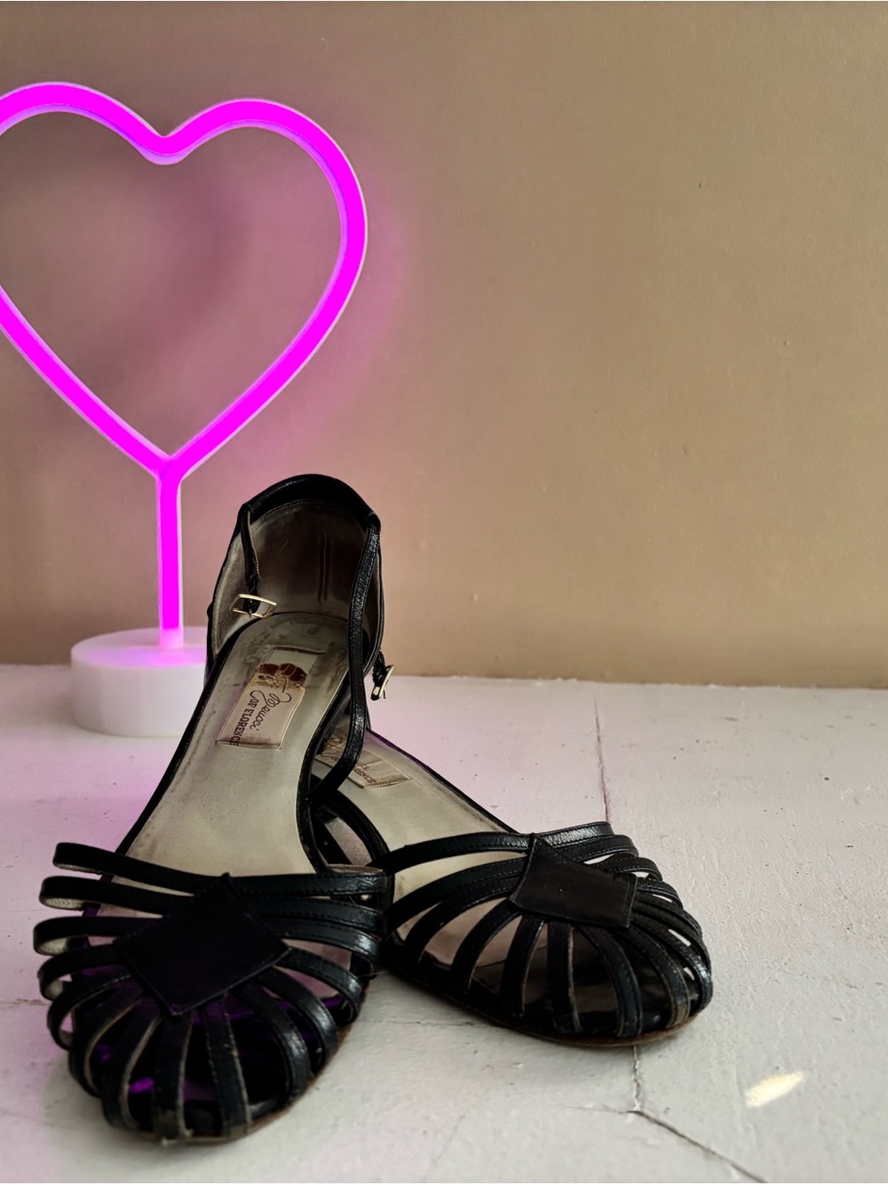 Vintage 1940s 1950s Meucci of Florence Black Leather Cage Strap Heels